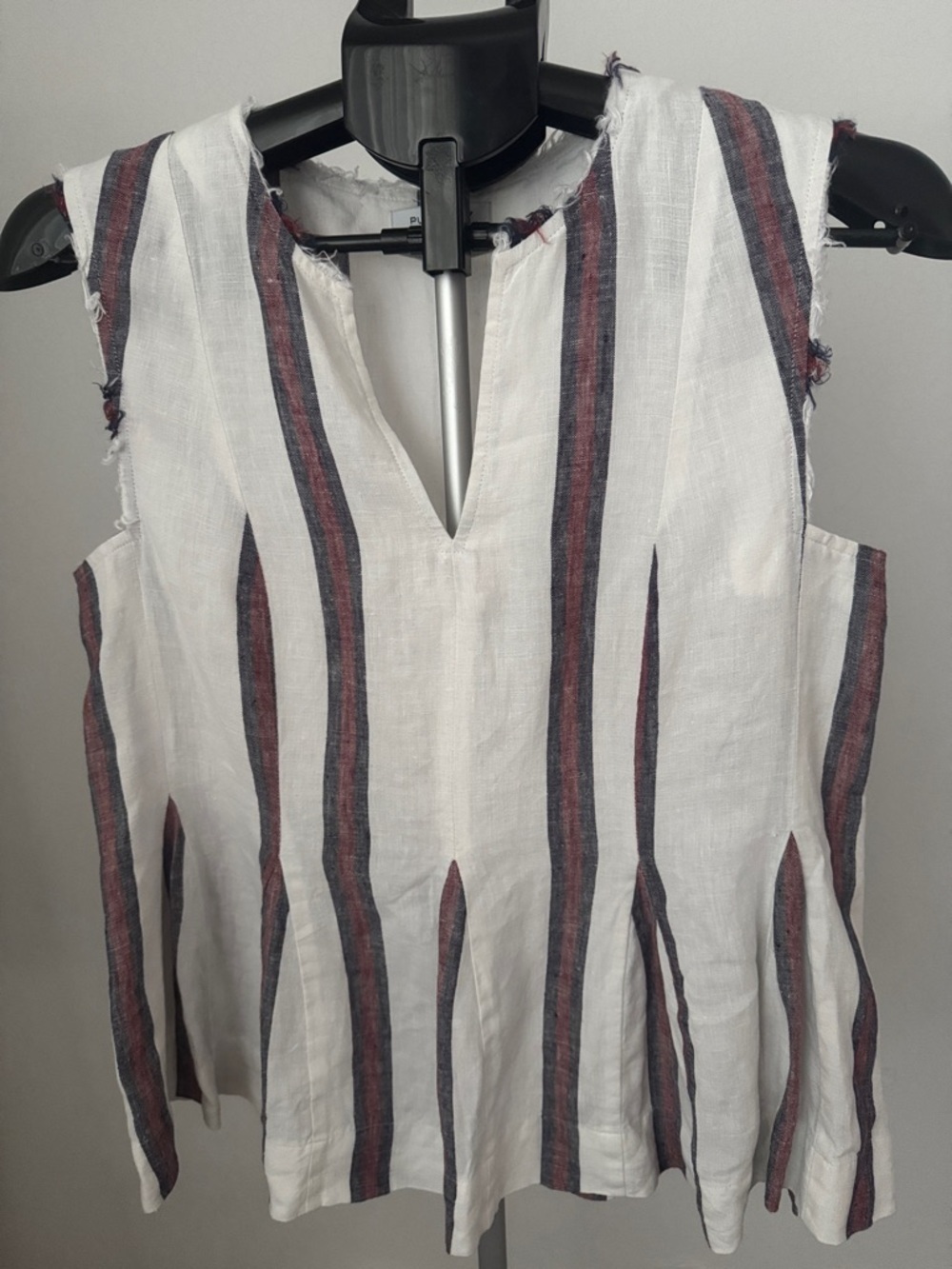 Pure Navy 100% Linen Striped Sleeveless Peplum Summer Top Small White Red Blue - Picture 3 of 8